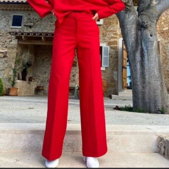 NWT Sz L Zara intense red high waisted trousers - Picture 3 of 4
